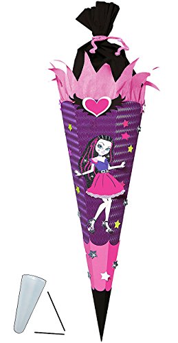 alles-meine.de GmbH BASTELSET Schultüte - Vampir Girl - 85 cm - mit/ohne Kunststoff Spitze - Zuckertüte zum selber Basteln - 6 eckig Mädchen Dracula Gothik Puppe Glitzer St.. von alles-meine.de GmbH