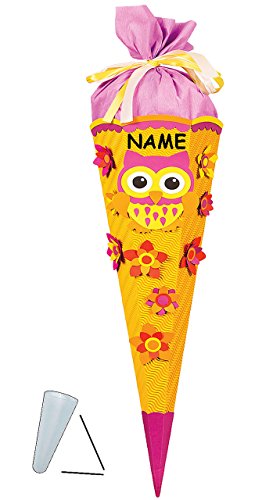 alles-meine.de GmbH BASTELSET - Schultüte - lustige Eule - 85 cm incl. Namen - mit/ohne Kunststoff Spitze - Zuckertüte zum selbst Basteln - ALLE Größen - 6 eckig - für Mädc.. von alles-meine.de GmbH