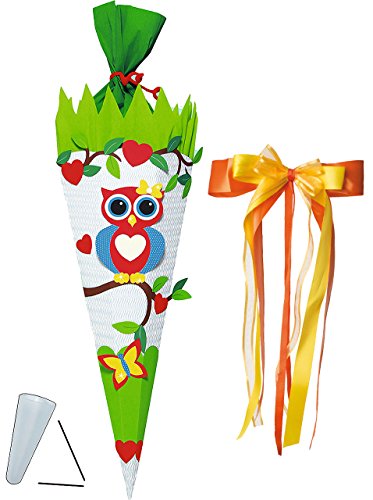 alles-meine.de GmbH BASTELSET Schultüte - lustige Eule auf AST - 85 cm - incl. großer Schleife - mit/ohne Kunststoff Spitze - Zuckertüte - Set zum selber Basteln - 6 eckig .. von alles-meine.de GmbH