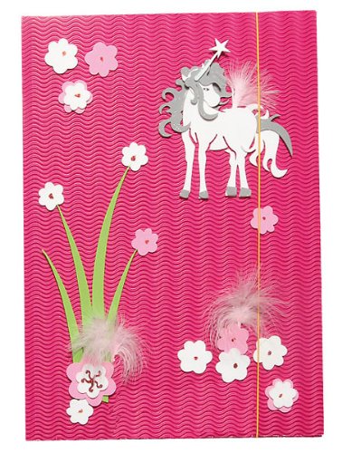 alles-meine.de GmbH Bastelset A3 Mappe - Einhorn Pferd Blumen - Gummizugmappe z.B. für Zeichnungen Zeugnisse Malmappe Zeichenmappe Kinder Mädchen Blüte von alles-meine.de GmbH