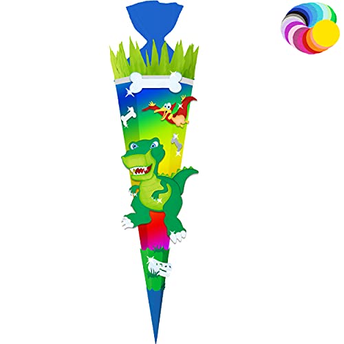alles-meine.de GmbH Bastelset - Schultüte Farbe & Größe wählbar 70/85 / 100 cm - Dino - Dinosaurier - Farbe frei wählbar - Bastelschultüte - Zuckertüte zum selber Basteln B.. von alles-meine.de GmbH