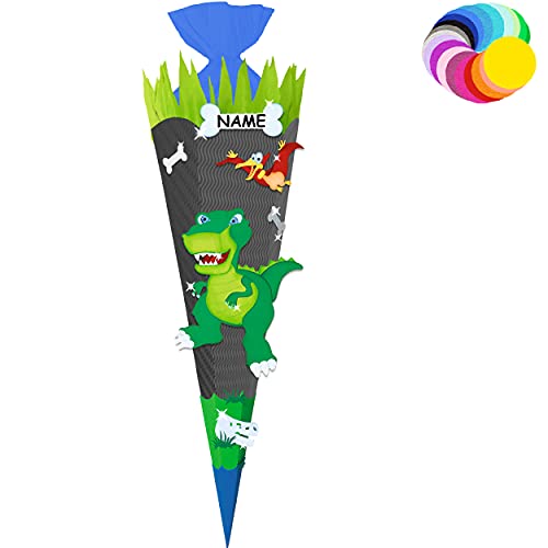 alles-meine.de GmbH Bastelset - Schultüte Farbe & Größe wählbar 70/85 / 100 cm - Dino - Dinosaurier - inkl. Name - Farbe frei wählbar - Bastelschultüte - Zuckertüte zum sel.. von alles-meine.de GmbH