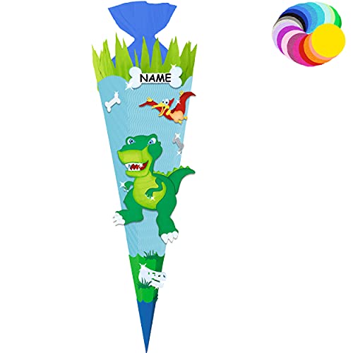 alles-meine.de GmbH Bastelset - Schultüte Farbe & Größe wählbar 70/85 / 100 cm - Dino - Dinosaurier - inkl. Name - Farbe frei wählbar - Bastelschultüte - Zuckertüte zum sel.. von alles-meine.de GmbH