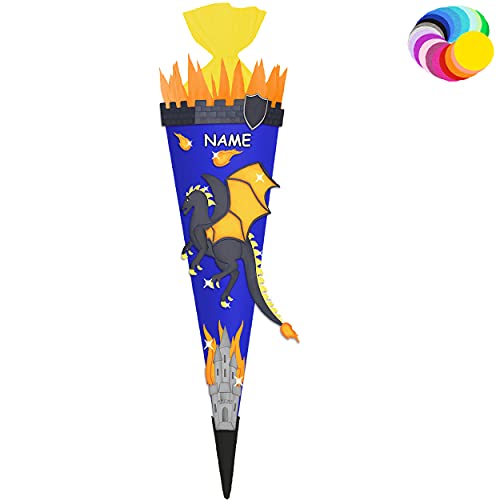 alles-meine.de GmbH Bastelset - Schultüte Farbe & Größe wählbar 70/85 / 100 cm - Drache - inkl. Name - Farbe frei wählbar - Bastelschultüte - Zuckertüte zum selber Basteln .. von alles-meine.de GmbH