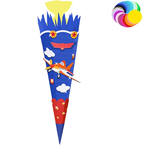 alles-meine.de GmbH Bastelset - Schultüte Farbe & Größe wählbar 70/85 / 100 cm - Flugzeug - Farbe frei wählbar - Bastelschultüte - Zuckertüte zum selber Basteln Bemalen Bek.. von alles-meine.de GmbH
