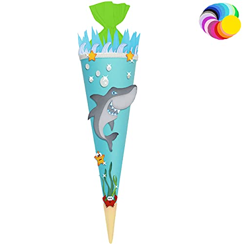 alles-meine.de GmbH Bastelset - Schultüte Farbe & Größe wählbar 70/85 / 100 cm - Hai Fisch - Farbe frei wählbar - Bastelschultüte - Zuckertüte zum selber Basteln Bemalen Be.. von alles-meine.de GmbH