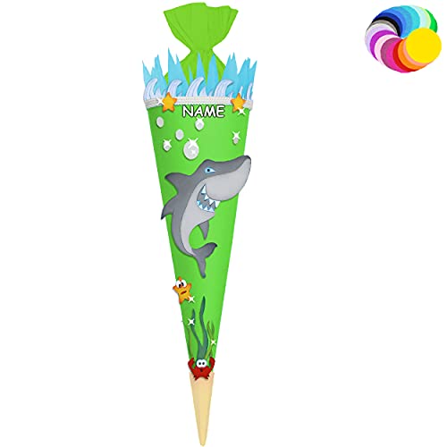 alles-meine.de GmbH Bastelset - Schultüte Farbe & Größe wählbar 70/85 / 100 cm - Hai Fisch - inkl. Name - Farbe frei wählbar - Bastelschultüte - Zuckertüte zum selber Baste.. von alles-meine.de GmbH