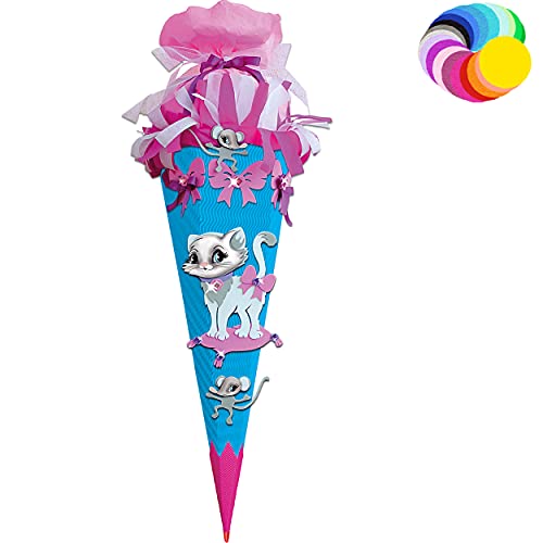 alles-meine.de GmbH Bastelset - Schultüte Farbe & Größe wählbar 70/85 / 100 cm - Katze & Maus - Farbe frei wählbar - Bastelschultüte - Zuckertüte zum selber Basteln Bemalen.. von alles-meine.de GmbH