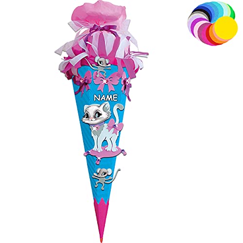 alles-meine.de GmbH Bastelset - Schultüte Farbe & Größe wählbar 70/85 / 100 cm - Katze & Maus - inkl. Name - Farbe frei wählbar - Bastelschultüte - Zuckertüte zum selber Ba.. von alles-meine.de GmbH