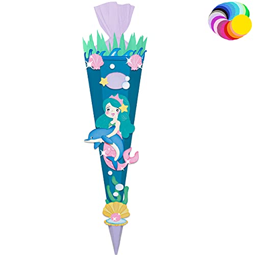 alles-meine.de GmbH Bastelset - Schultüte Farbe & Größe wählbar 70/85 / 100 cm - Meerjungfrau & Fische - Farbe frei wählbar - Bastelschultüte - Zuckertüte zum selber Bastel.. von alles-meine.de GmbH