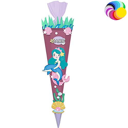 alles-meine.de GmbH Bastelset - Schultüte Farbe & Größe wählbar 70/85 / 100 cm - Meerjungfrau & Fische - Farbe frei wählbar - Bastelschultüte - Zuckertüte zum selber Bastel.. von alles-meine.de GmbH