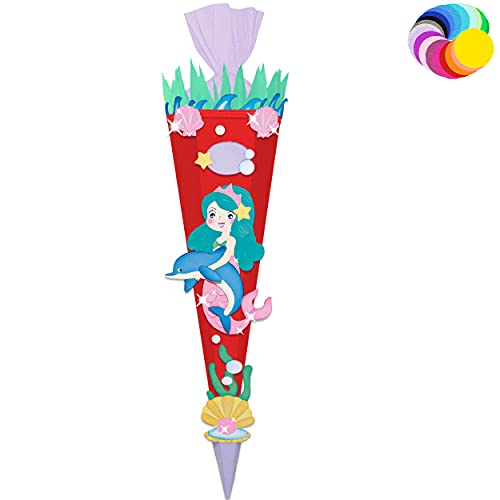 alles-meine.de GmbH Bastelset - Schultüte Farbe & Größe wählbar 70/85 / 100 cm - Meerjungfrau & Fische - Farbe frei wählbar - Bastelschultüte - Zuckertüte zum selber Bastel.. von alles-meine.de GmbH