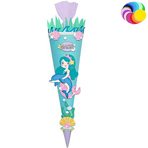alles-meine.de GmbH Bastelset - Schultüte Farbe & Größe wählbar 70/85 / 100 cm - Meerjungfrau & Fische - inkl. Name - Farbe frei wählbar - Bastelschultüte - Zuckertüte zum .. von alles-meine.de GmbH