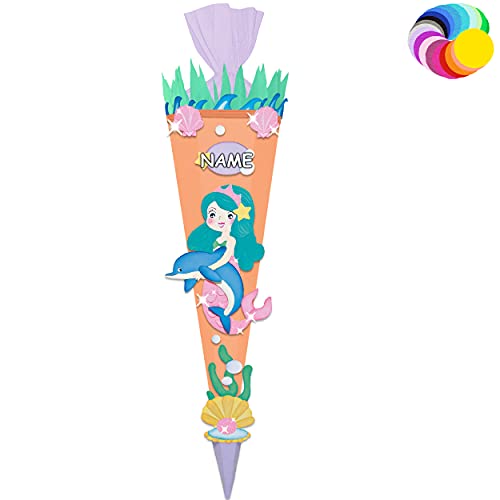 alles-meine.de GmbH Bastelset - Schultüte Farbe & Größe wählbar 70/85 / 100 cm - Meerjungfrau & Fische - inkl. Name - Farbe frei wählbar - Bastelschultüte - Zuckertüte zum .. von alles-meine.de GmbH