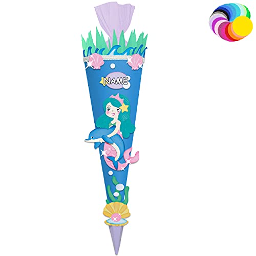 alles-meine.de GmbH Bastelset - Schultüte Farbe & Größe wählbar 70/85 / 100 cm - Meerjungfrau & Fische - inkl. Name - Farbe frei wählbar - Bastelschultüte - Zuckertüte zum .. von alles-meine.de GmbH