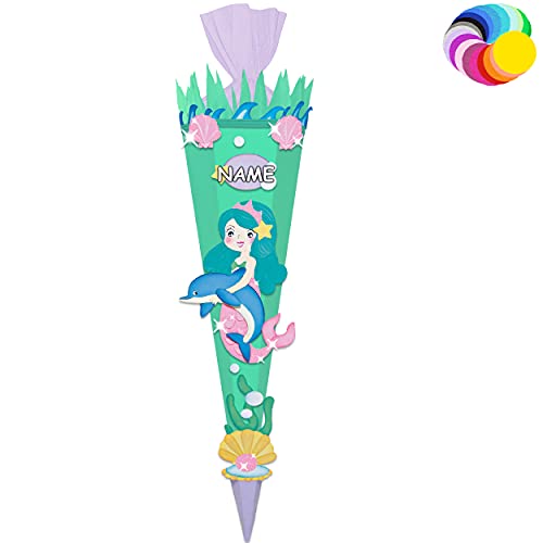alles-meine.de GmbH Bastelset - Schultüte Farbe & Größe wählbar 70/85 / 100 cm - Meerjungfrau & Fische - inkl. Name - Farbe frei wählbar - Bastelschultüte - Zuckertüte zum .. von alles-meine.de GmbH