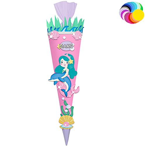 alles-meine.de GmbH Bastelset - Schultüte Farbe & Größe wählbar 70/85 / 100 cm - Meerjungfrau & Fische - inkl. Name - Farbe frei wählbar - Bastelschultüte - Zuckertüte zum .. von alles-meine.de GmbH