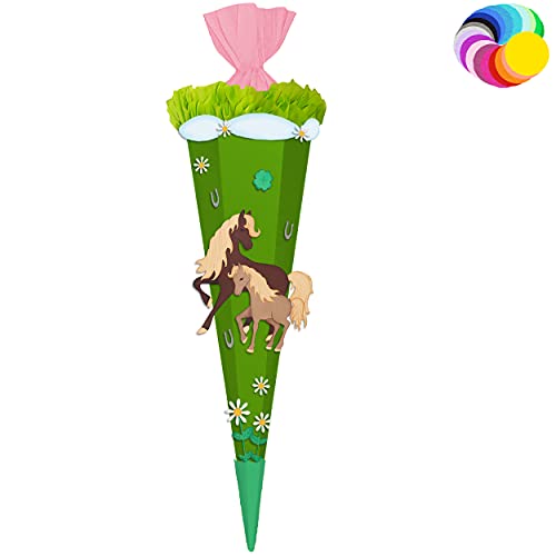 alles-meine.de GmbH Bastelset - Schultüte Farbe & Größe wählbar 70/85 / 100 cm - Pferde & Fohlen - Farbe frei wählbar - Bastelschultüte - Zuckertüte zum selber Basteln Bema.. von alles-meine.de GmbH