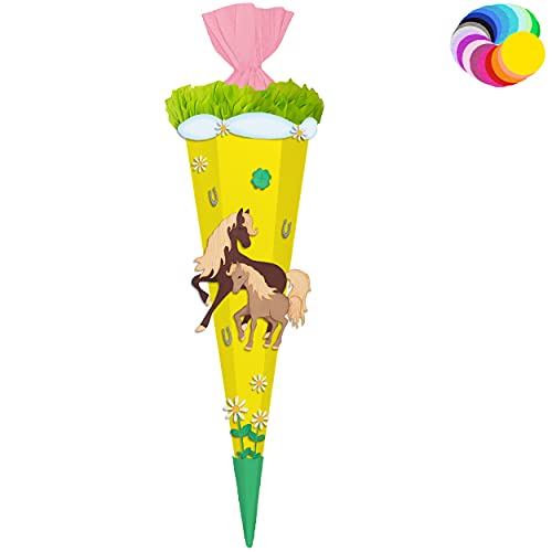 alles-meine.de GmbH Bastelset - Schultüte Farbe & Größe wählbar 70/85 / 100 cm - Pferde & Fohlen - Farbe frei wählbar - Bastelschultüte - Zuckertüte zum selber Basteln Bema.. von alles-meine.de GmbH
