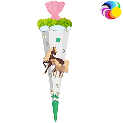 alles-meine.de GmbH Bastelset - Schultüte Farbe & Größe wählbar 70/85 / 100 cm - Pferde & Fohlen - Farbe frei wählbar - Bastelschultüte - Zuckertüte zum selber Basteln Bema.. von alles-meine.de GmbH