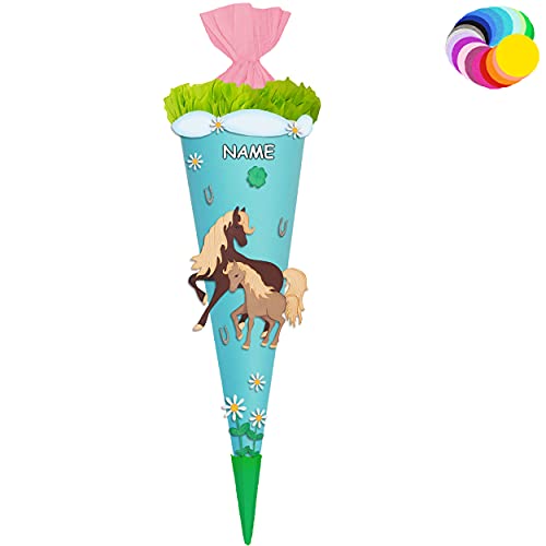 alles-meine.de GmbH Bastelset - Schultüte Farbe & Größe wählbar 70/85 / 100 cm - Pferde & Fohlen - inkl. Name - Farbe frei wählbar - Bastelschultüte - Zuckertüte zum selber.. von alles-meine.de GmbH