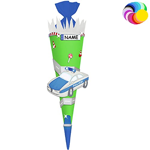 alles-meine.de GmbH Bastelset - Schultüte Farbe & Größe wählbar 70/85 / 100 cm - Polizei Auto - inkl. Name - Farbe frei wählbar - Bastelschultüte - Zuckertüte zum selber Ba.. von alles-meine.de GmbH