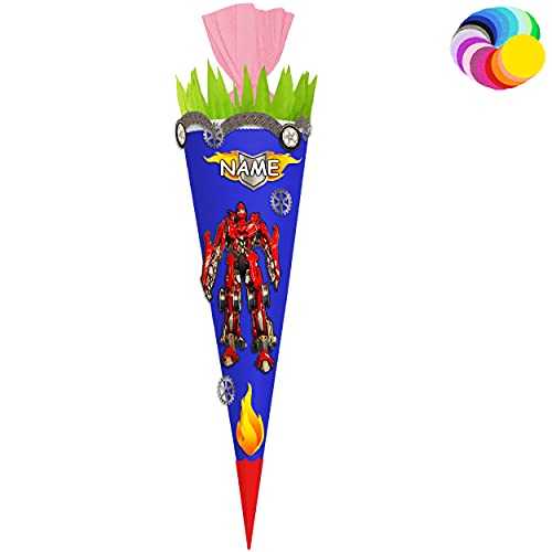 alles-meine.de GmbH Bastelset - Schultüte Farbe & Größe wählbar 70/85 / 100 cm - Roboter - Transformer - inkl. Name - Farbe frei wählbar - Bastelschultüte - Zuckertüte zum .. von alles-meine.de GmbH