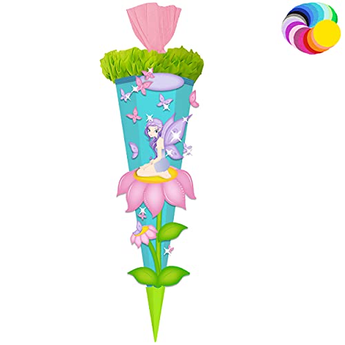 alles-meine.de GmbH Bastelset - Schultüte Farbe & Größe wählbar 70/85 / 100 cm - Schmetterlinge & Elfe - Farbe frei wählbar - Bastelschultüte - Zuckertüte zum selber Bastel.. von alles-meine.de GmbH