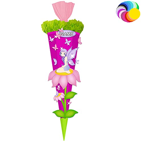 alles-meine.de GmbH Bastelset - Schultüte Farbe & Größe wählbar 70/85 / 100 cm - Schmetterlinge & Elfe - inkl. Name - Farbe frei wählbar - Bastelschultüte - Zuckertüte zum .. von alles-meine.de GmbH