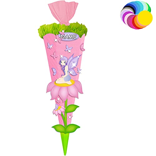 alles-meine.de GmbH Bastelset - Schultüte Farbe & Größe wählbar 70/85 / 100 cm - Schmetterlinge & Elfe - inkl. Name - Farbe frei wählbar - Bastelschultüte - Zuckertüte zum .. von alles-meine.de GmbH