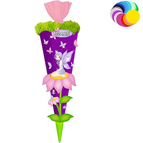 alles-meine.de GmbH Bastelset - Schultüte Farbe & Größe wählbar 70/85 / 100 cm - Schmetterlinge & Elfe - inkl. Name - Farbe frei wählbar - Bastelschultüte - Zuckertüte zum .. von alles-meine.de GmbH
