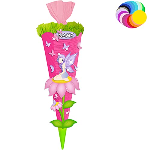 alles-meine.de GmbH Bastelset - Schultüte Farbe & Größe wählbar 70/85 / 100 cm - Schmetterlinge & Elfe - inkl. Name - Farbe frei wählbar - Bastelschultüte - Zuckertüte zum .. von alles-meine.de GmbH