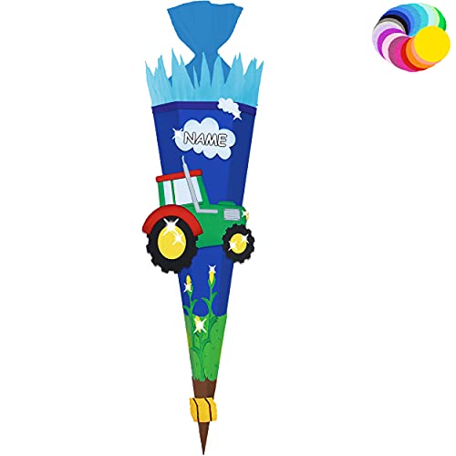 alles-meine.de GmbH Bastelset - Schultüte Farbe & Größe wählbar 70/85 / 100 cm - Traktor - inkl. Name - Farbe frei wählbar - Bastelschultüte - Zuckertüte zum selber Basteln.. von alles-meine.de GmbH