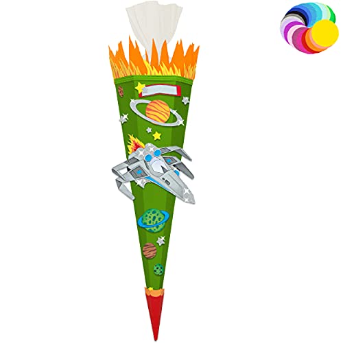 alles-meine.de GmbH Bastelset - Schultüte Farbe & Größe wählbar 70/85 / 100 cm - Weltraum & Raumschiff - Farbe frei wählbar - Bastelschultüte - Zuckertüte zum selber Bastel.. von alles-meine.de GmbH