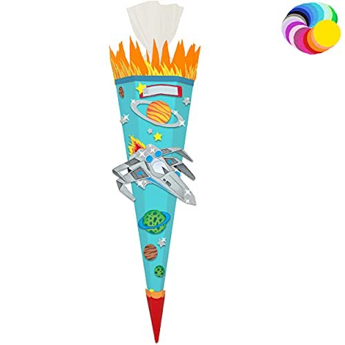 alles-meine.de GmbH Bastelset - Schultüte Farbe & Größe wählbar 70/85 / 100 cm - Weltraum & Raumschiff - Farbe frei wählbar - Bastelschultüte - Zuckertüte zum selber Bastel.. von alles-meine.de GmbH