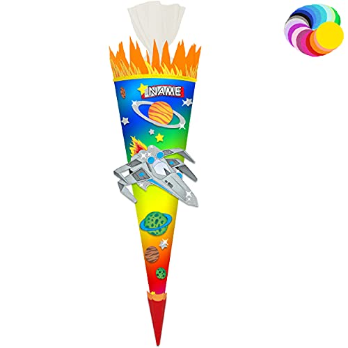 alles-meine.de GmbH Bastelset - Schultüte Farbe & Größe wählbar 70/85 / 100 cm - Weltraum & Raumschiff - inkl. Name - Farbe frei wählbar - Bastelschultüte - Zuckertüte zum .. von alles-meine.de GmbH
