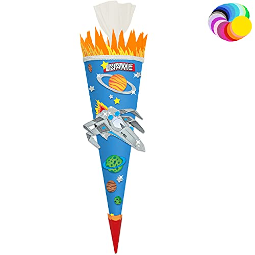 alles-meine.de GmbH Bastelset - Schultüte Farbe & Größe wählbar 70/85 / 100 cm - Weltraum & Raumschiff - inkl. Name - Farbe frei wählbar - Bastelschultüte - Zuckertüte zum .. von alles-meine.de GmbH