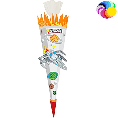 alles-meine.de GmbH Bastelset - Schultüte Farbe & Größe wählbar 70/85 / 100 cm - Weltraum & Raumschiff - inkl. Name - Farbe frei wählbar - Bastelschultüte - Zuckertüte zum .. von alles-meine.de GmbH