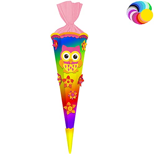 alles-meine.de GmbH Bastelset - Schultüte Farbe & Größe wählbar 70/85 / 100 cm - lustige Eule & Blumen - Farbe frei wählbar - Bastelschultüte - Zuckertüte zum selber Bastel.. von alles-meine.de GmbH
