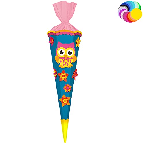 alles-meine.de GmbH Bastelset - Schultüte Farbe & Größe wählbar 70/85 / 100 cm - lustige Eule & Blumen - Farbe frei wählbar - Bastelschultüte - Zuckertüte zum selber Bastel.. von alles-meine.de GmbH