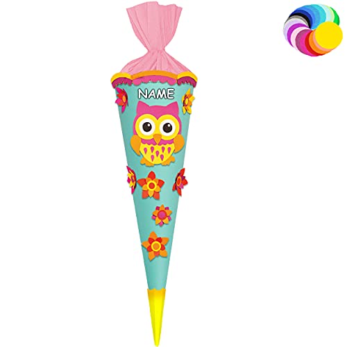 alles-meine.de GmbH Bastelset - Schultüte Farbe & Größe wählbar 70/85 / 100 cm - lustige Eule & Blumen - inkl. Name - Farbe frei wählbar - Bastelschultüte - Zuckertüte zum .. von alles-meine.de GmbH