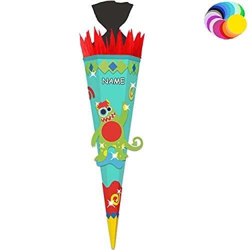 alles-meine.de GmbH Bastelset - Schultüte Farbe & Größe wählbar 70/85 / 100 cm - lustiges Monster - inkl. Name - Farbe frei wählbar - Bastelschultüte - Zuckertüte zum selbe.. von alles-meine.de GmbH