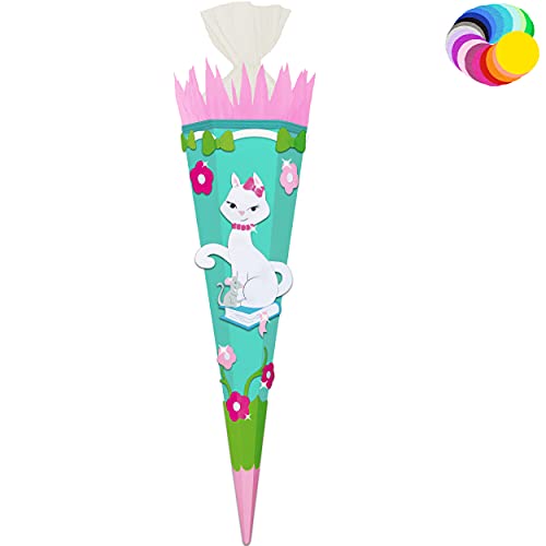alles-meine.de GmbH Bastelset - Schultüte Farbe & Größe wählbar 70/85 / 100 cm - süße Katze - Farbe frei wählbar - Bastelschultüte - Zuckertüte zum selber Basteln Bemalen B.. von alles-meine.de GmbH