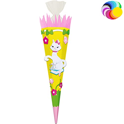 alles-meine.de GmbH Bastelset - Schultüte Farbe & Größe wählbar 70/85 / 100 cm - süße Katze - Farbe frei wählbar - Bastelschultüte - Zuckertüte zum selber Basteln Bemalen B.. von alles-meine.de GmbH