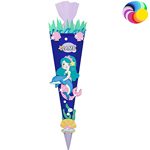 alles-meine.de GmbH Bastelset - Schultüte Farbe & Größe wählbar 70/85 / 100 cm - Meerjungfrau & Fische - inkl. Name - Farbe frei wählbar - Bastelschultüte - Zuckertüte zum .. von alles-meine.de GmbH