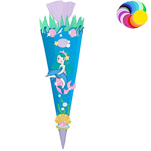 alles-meine.de GmbH Bastelset - Schultüte Farbe & Größe wählbar 70/85 / 100 cm - Meerjungfrau & Fische - Farbe frei wählbar - Bastelschultüte - Zuckertüte zum selber Bastel.. von alles-meine.de GmbH