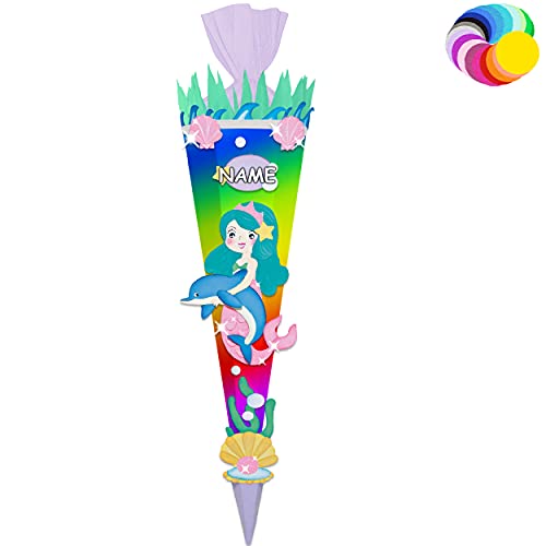 alles-meine.de GmbH Bastelset - Schultüte Farbe & Größe wählbar 70/85 / 100 cm - Meerjungfrau & Fische - inkl. Name - Farbe frei wählbar - Bastelschultüte - Zuckertüte zum .. von alles-meine.de GmbH