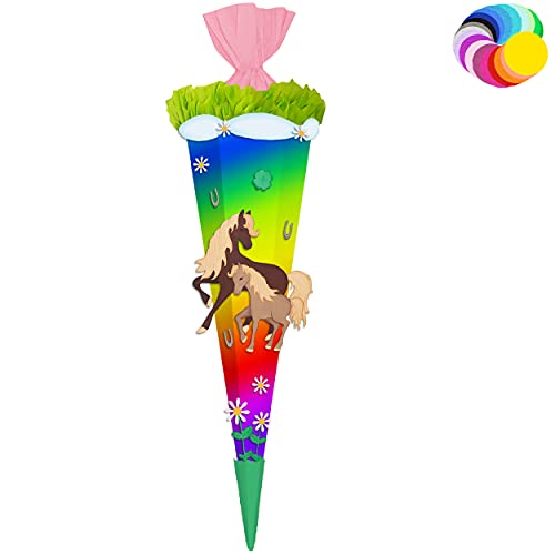 alles-meine.de GmbH Bastelset - Schultüte Farbe & Größe wählbar 70/85 / 100 cm - Pferde & Fohlen - Farbe frei wählbar - Bastelschultüte - Zuckertüte zum selber Basteln Bema.. von alles-meine.de GmbH