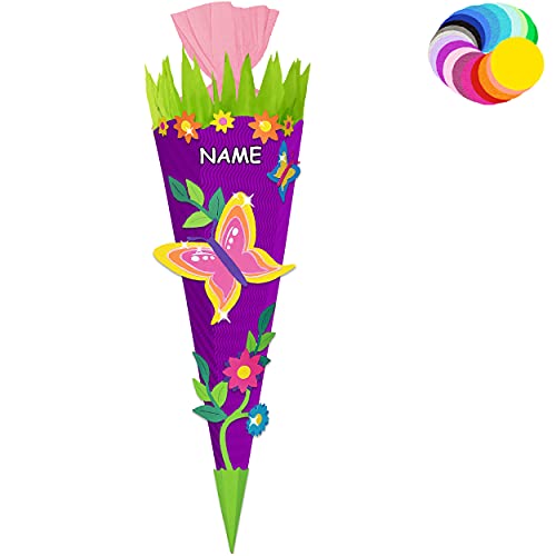 alles-meine.de GmbH Bastelset - Schultüte Farbe & Größe wählbar 70/85 / 100 cm - Schmetterling - inkl. Name - Farbe frei wählbar - Bastelschultüte - Zuckertüte zum selber B.. von alles-meine.de GmbH