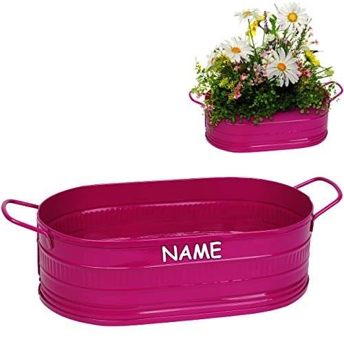 alles-meine.de GmbH Blumentopf/Pflanzkübel/Pflanzschale - Metall - pink/Purpur/violett/rosa - lila - OVAL - inkl. Name - frostsicher - 28 cm - MITTEL groß - mit Henkel .. von alles-meine.de GmbH